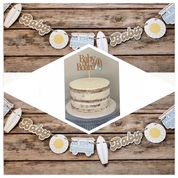 Baby Shower Decor “Baby on Board” includes 2 Banners & a Cake Topper - Picture 1 of 14